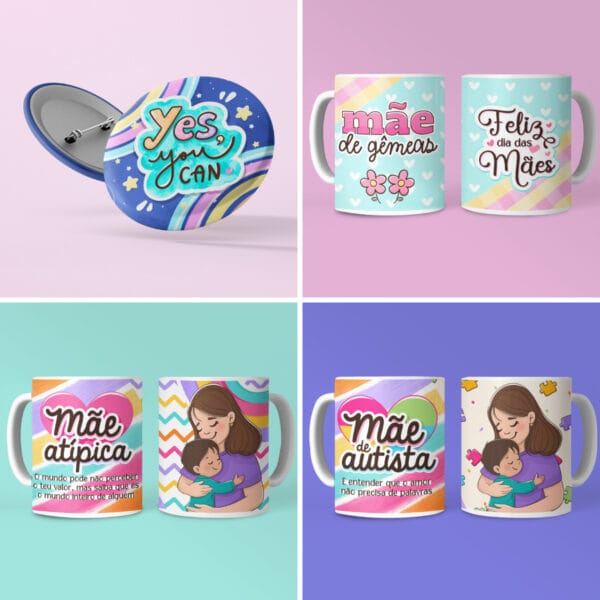 Kit Digital Mães Ilustrações Frases Embalagens Personalizado