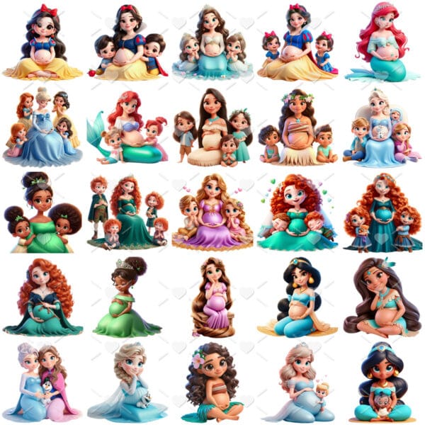 Kit Digital Mães Princesas Ilustrações 3D Disney Png Clipart - Imagem 4