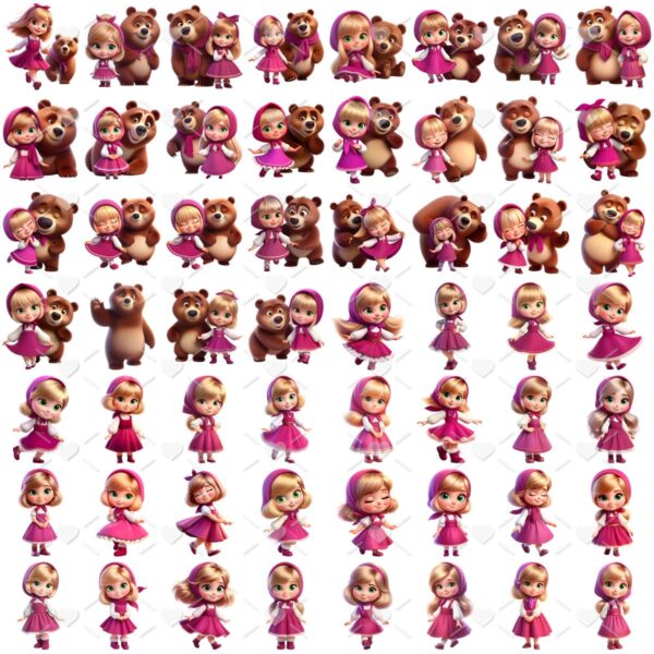 Kit Digital Masha e o Urso Imagens Png 3D Menina Cute Fofo