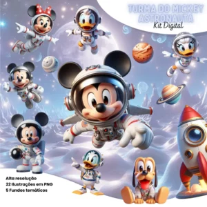 Kit Digital Mickey Astronauta em PNG para Festas