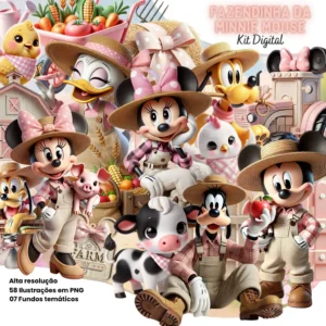 Kit Digital Minnie Fazendinha Rosa - Arquivos PNG