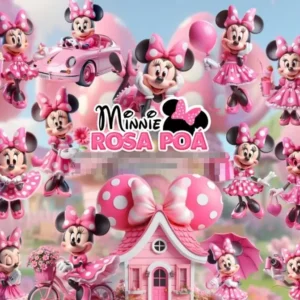 Kit Digital Minnie Rosa Poá para Festas em PNG