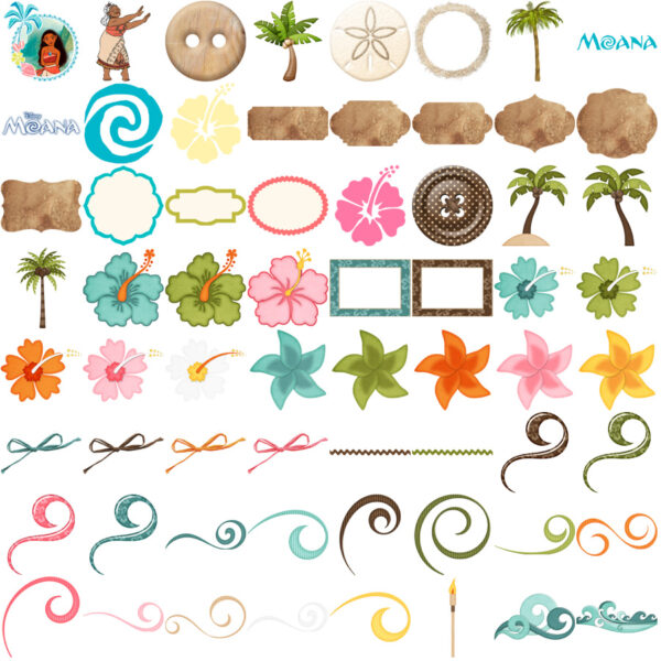 Kit Digital Moana Scrapbook Ilustrações Png Impressão Artes