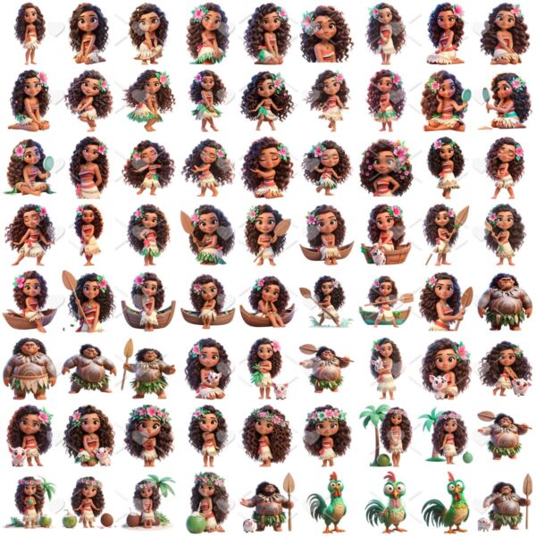 Kit Digital Moana Waialiki 3D Cute Fofo Ilustrações Png
