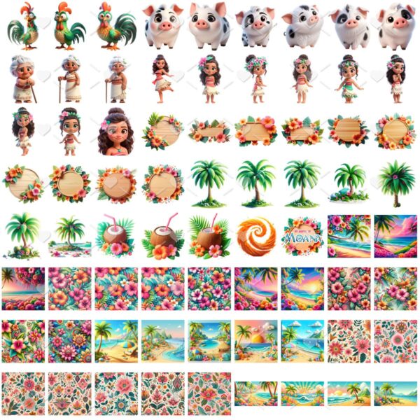 Kit Digital Moana Waialiki 3D Cute Fofo Ilustrações Png