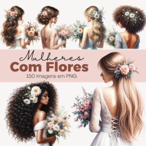 Kit Digital Mulheres com Flores Png sem Fundos