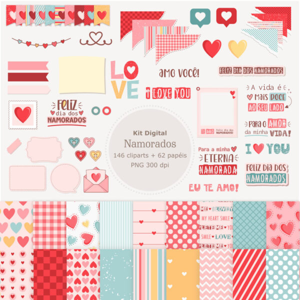 Kit Digital Namorados 2024 Frases Lettering + Ilustrações