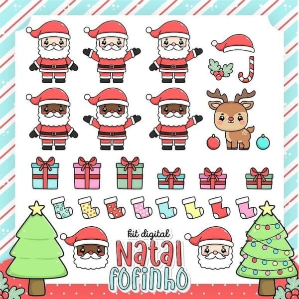 Kit Digital Natal Fofinho Frases Ilustrações +135 Elementos