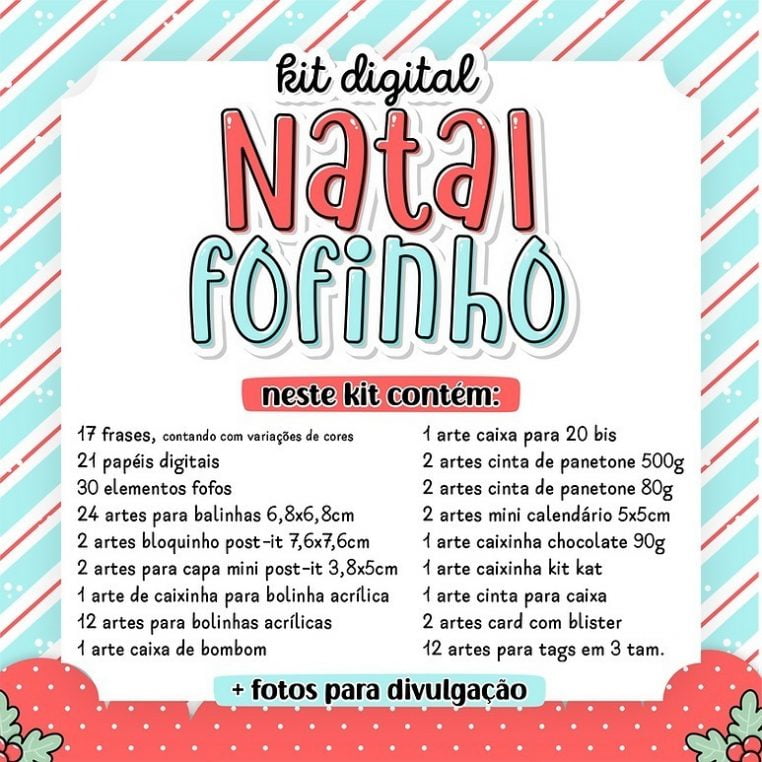 Kit Digital Natal Fofinho Frases Ilustrações +135 Elementos