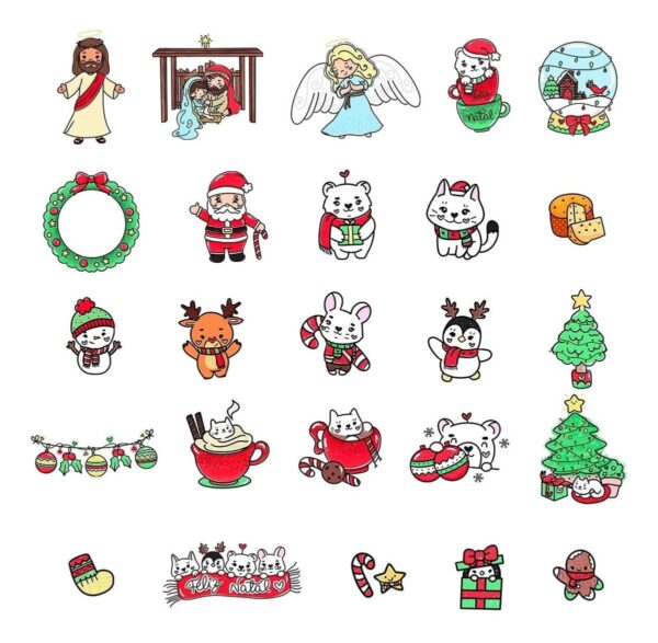 Kit Digital Natal Fofo Frases Ilustrações +450 Elementos Png