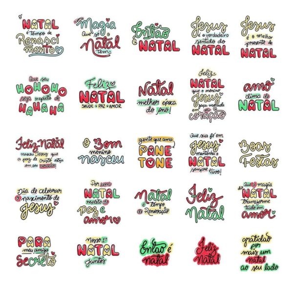 Kit Digital Natal Fofo Frases Ilustrações +450 Elementos Png