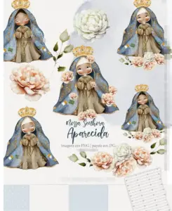Kit Digital Nossa Senhora Aquarelado para Artesanato