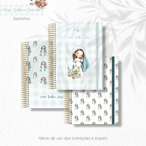 Kit Digital Nossa Senhora Gestante Santinhos em PNG Aquarela
