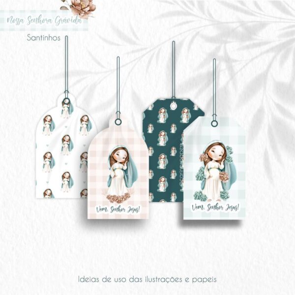 Kit Digital Nossa Senhora Gestante Santinhos em PNG Aquarela
