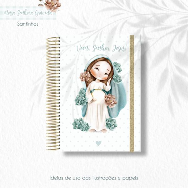 Kit Digital Nossa Senhora Gestante Santinhos em PNG Aquarela