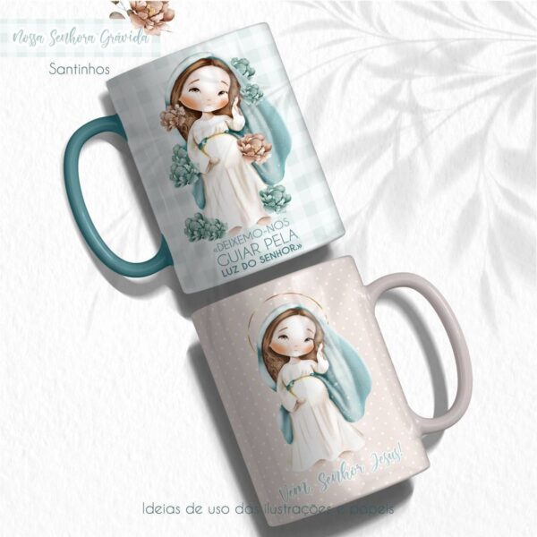 Kit Digital Nossa Senhora Gestante Santinhos em PNG Aquarela