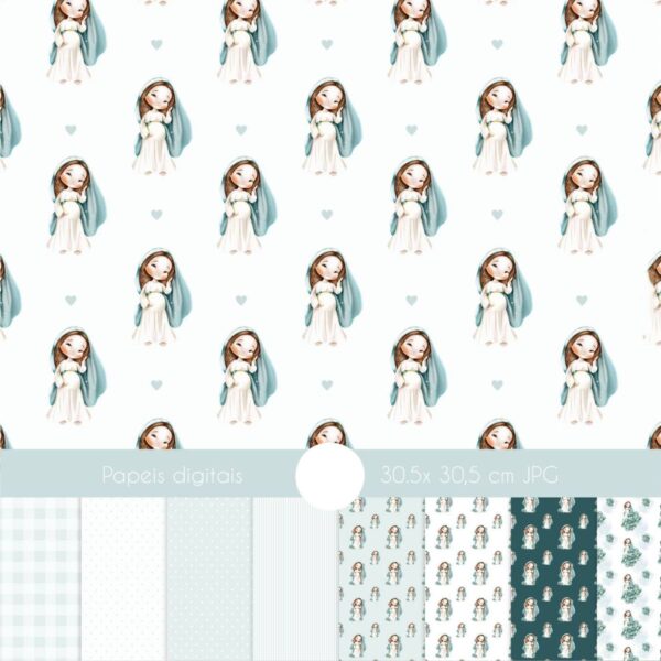 Kit Digital Nossa Senhora Gestante Santinhos em PNG Aquarela