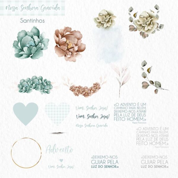 Kit Digital Nossa Senhora Gestante Santinhos em PNG Aquarela