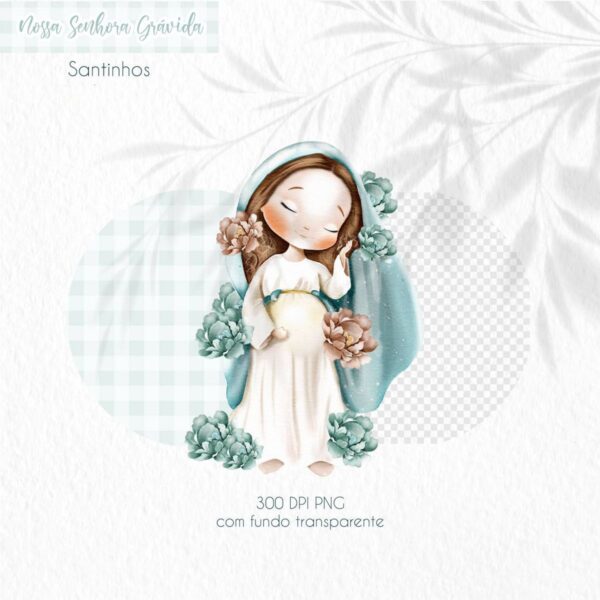 Kit Digital Nossa Senhora Gestante Santinhos em PNG Aquarela