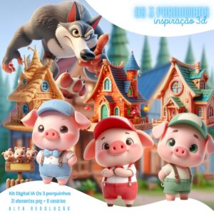 Kit Digital Os Três Porquinhos Baby Png Menino Ilustrações