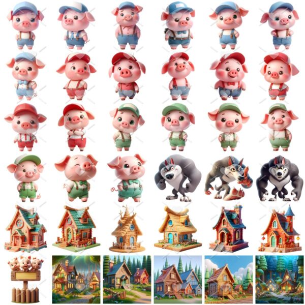 Kit Digital Os Três Porquinhos Baby Png Menino Ilustrações
