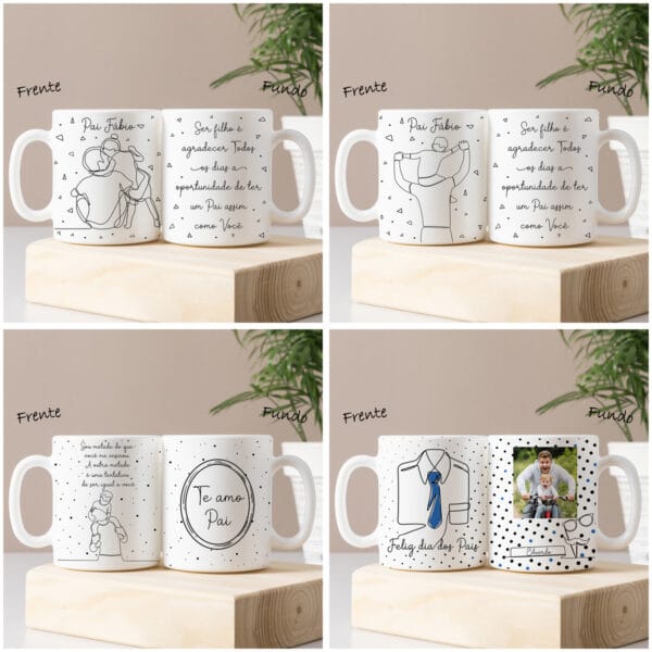 Kit Digital Pai em Linhas Artes Caneca Camiseta Dia dos Pais