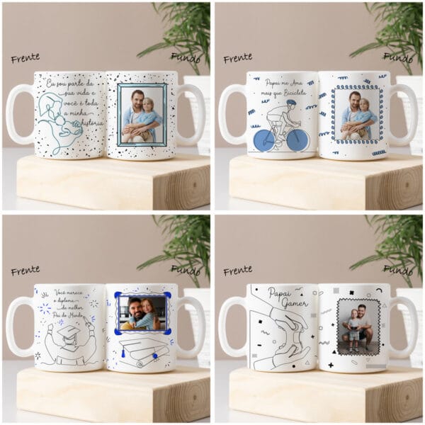 Kit Digital Pai em Linhas Artes Caneca Camiseta Dia dos Pais