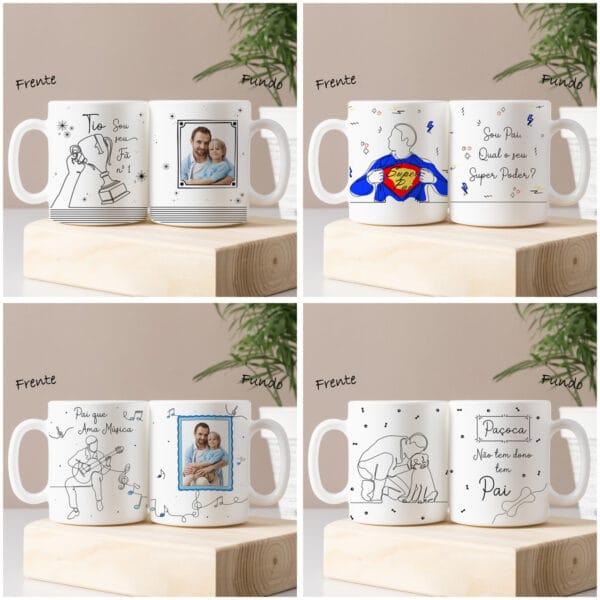Kit Digital Pai em Linhas Artes Caneca Camiseta Dia dos Pais