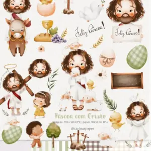Kit Digital Pascoa Crista Com Arte Aquarelada Em Png 2