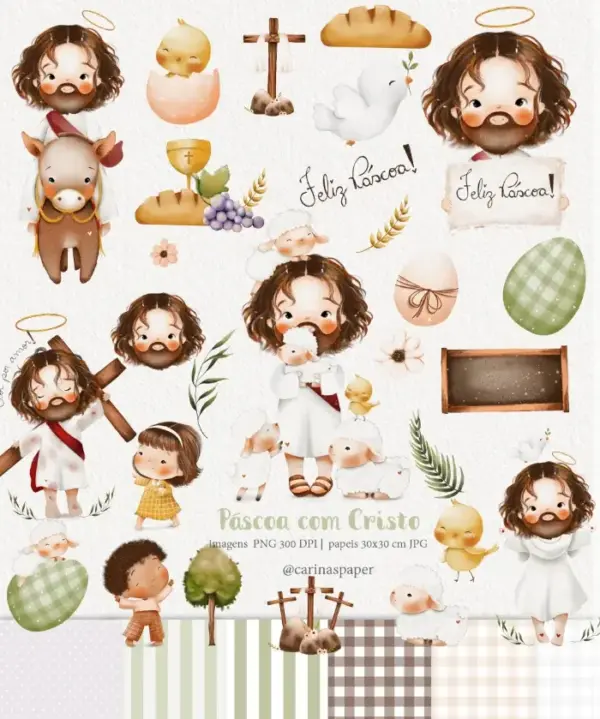 Kit Digital Pascoa Crista Com Arte Aquarelada Em Png 2