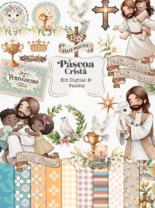 Kit Digital Páscoa Cristã em Aquarela PNG Arte Sacra