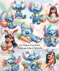 Kit Digital Páscoa Stitch em PNG para Artesanato