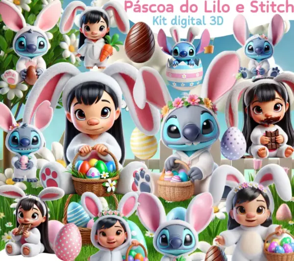 Kit Digital Pascoa Stitch Png Scrapbooking E Personalizados 2