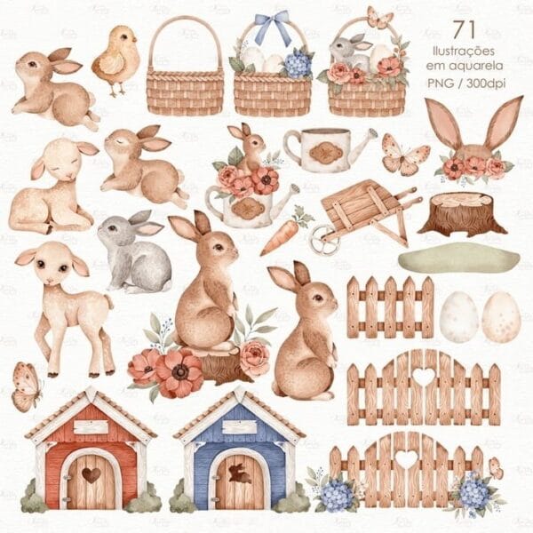 Kit Digital Pasquarela Ilustrações Páscoa Aquarelada Png