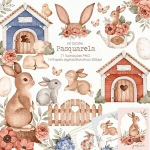 Kit Digital Pasquarela Ilustrações Páscoa Aquarelada Png