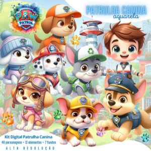 Kit Digital Patrulha Canina Png Imagens Aquareladas Cute