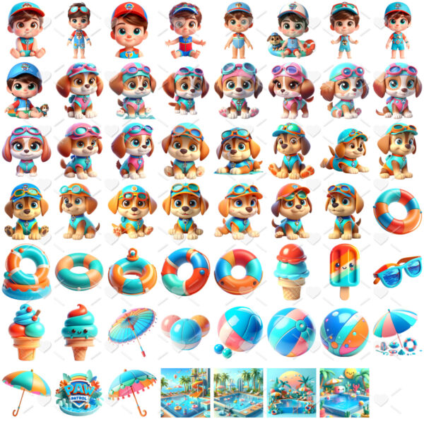 Kit Digital Patrulha Canina Pool Party Ilustrações Bebês Png