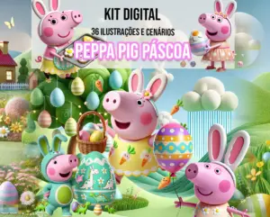 Kit Digital Peppa Pig Páscoa - Arquivo PNG Festivo
