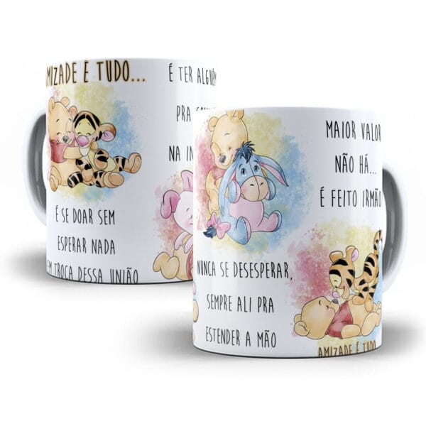 Kit Digital Pooh e Amigos Artes Caneca + Almofada Em Corel