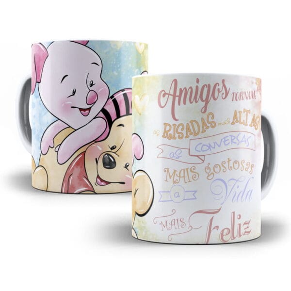 Kit Digital Pooh e Amigos Artes Caneca + Almofada Em Corel