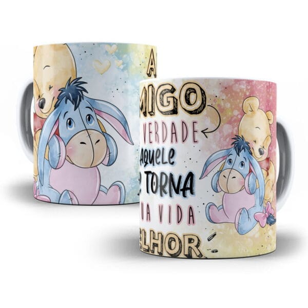 Kit Digital Pooh e Amigos Artes Caneca + Almofada Em Corel