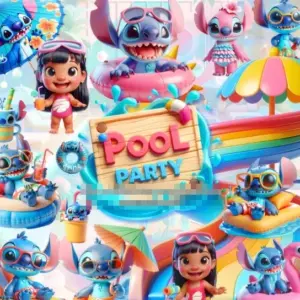 Kit Digital Pool Party Lilo E Stitch 3d Png Festa