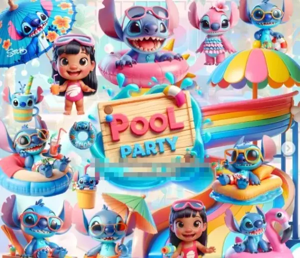 Kit Digital Pool Party Lilo E Stitch 3d Png Festa