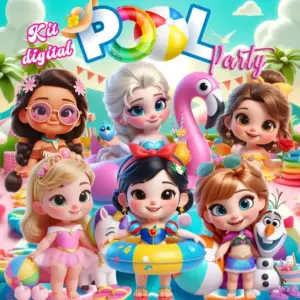 Kit Digital Pool Party Princesas PNG para Sublimacao 5 Kit Digital Pool Party Princesas PNG para Sublimacao