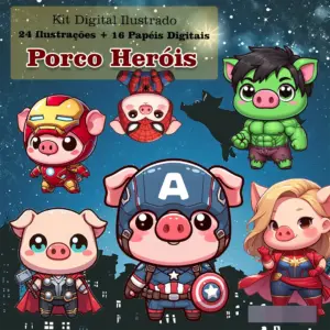 Kit Digital Porcos Herois PNG para Sublimacao Personalizada 12 Kit Digital Porcos Herois PNG para Sublimacao Personalizada