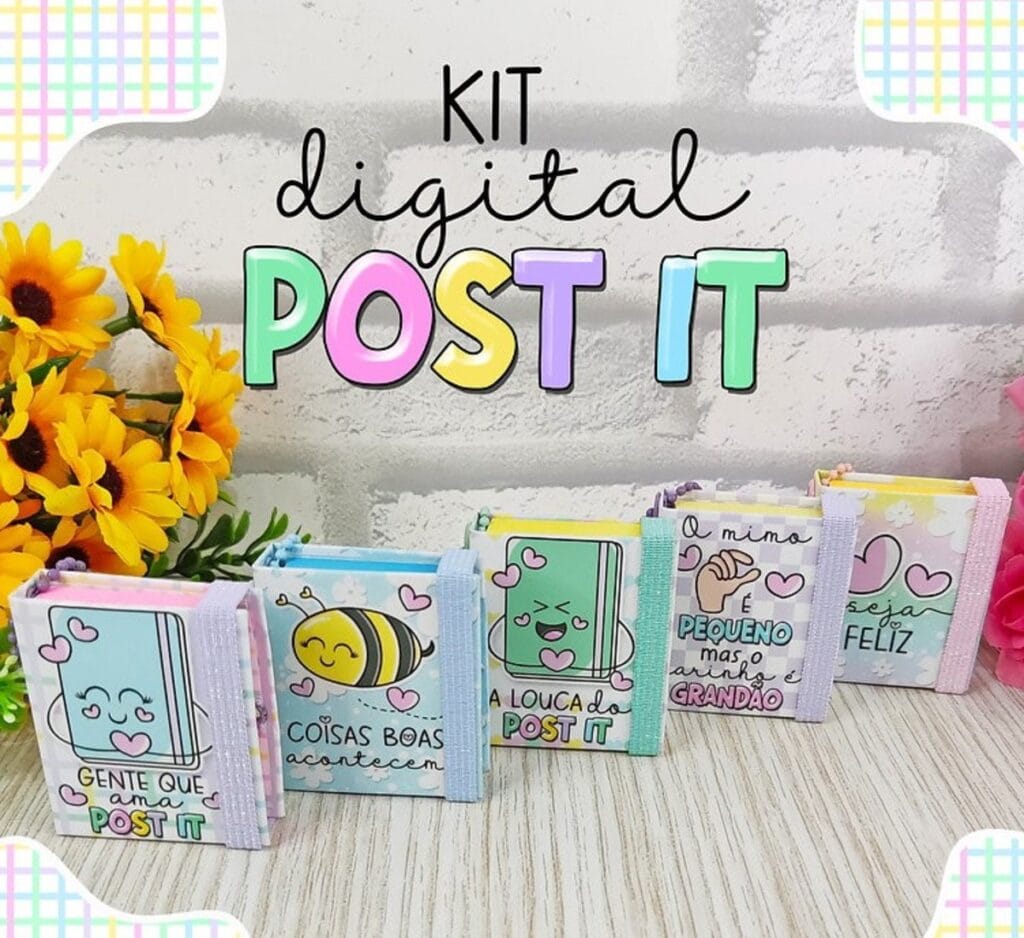 Kit Digital Post It 5 Artes PNG com Mockups Exclusivos