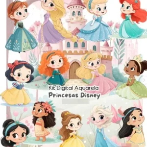 Kit Digital Princesas Disney em Aquarela PNG