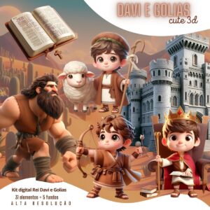 Kit Digital Rei Davi e Golias Baby Png Ilustrações 3D Fofo