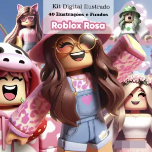 Kit Digital Roblox Rosa Menina Arquivos PNG Personalizados