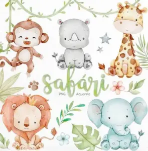 Kit Digital Safari Aquarela em PNG para Festas
